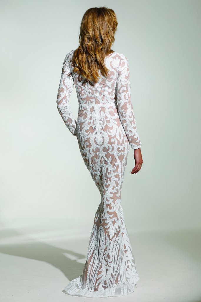 Tina Holly Couture T1890 White & Nude Long Sleeve Mermaid Formal Gown Prom Dress