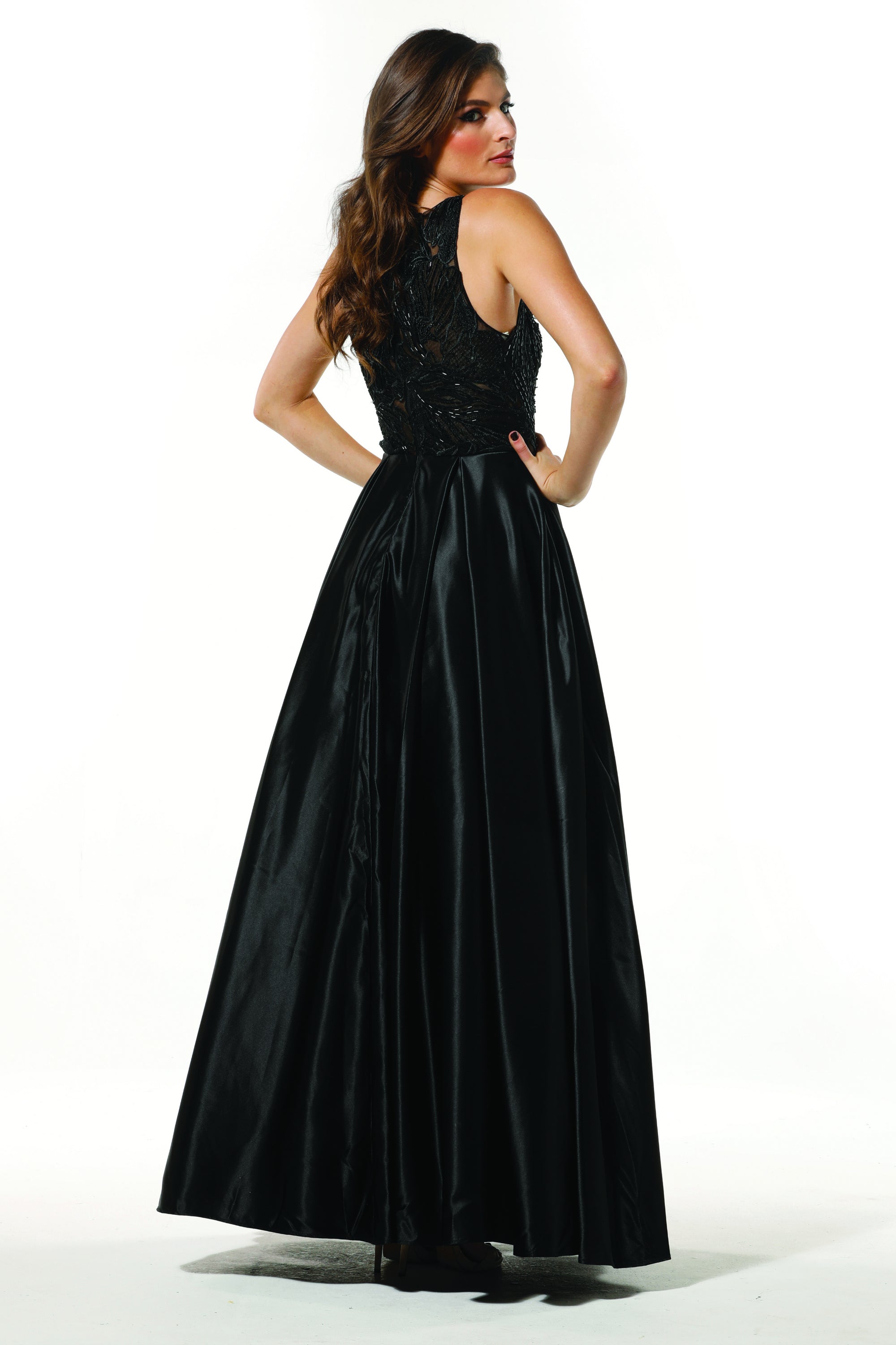 Tinaholy Couture Designer T19435 Black Satin Formal Prom Ball Gown Dress