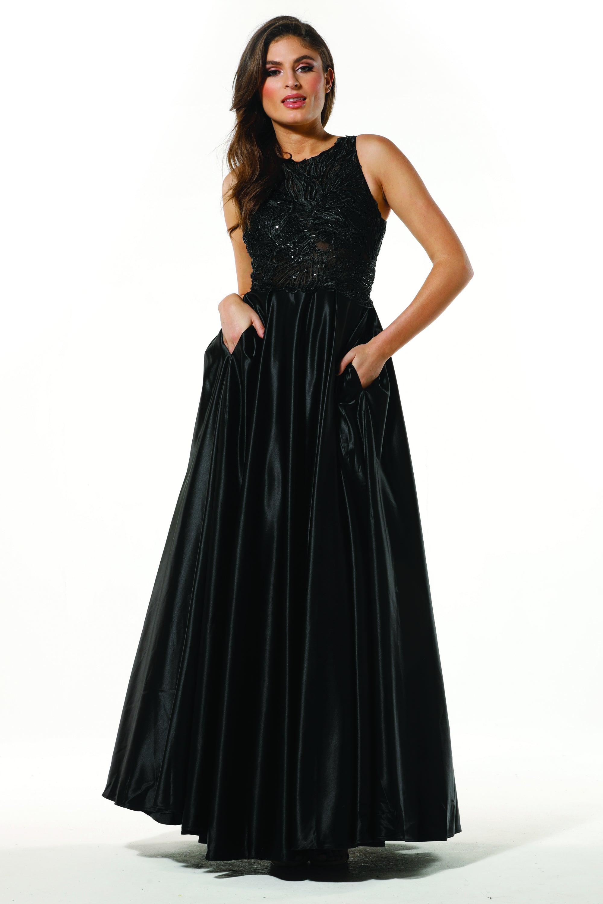 Tinaholy Couture Designer T19435 Black Satin Formal Prom Ball Gown Dress