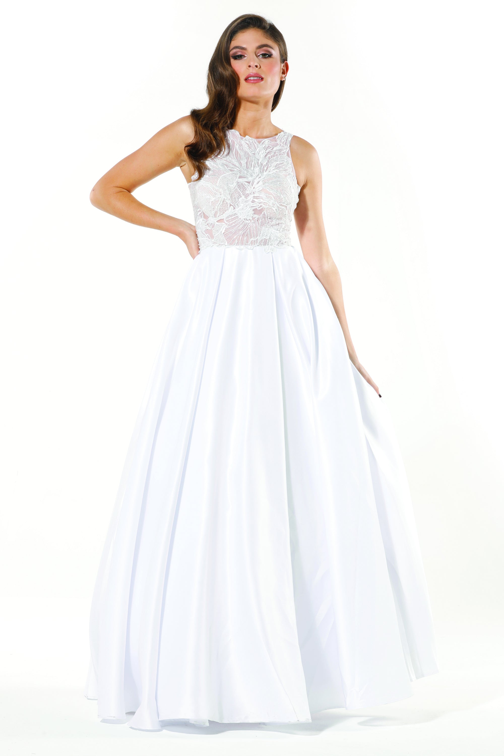 Tinaholy Couture Designer T19435 White Satin Formal Prom Ball Gown Dress