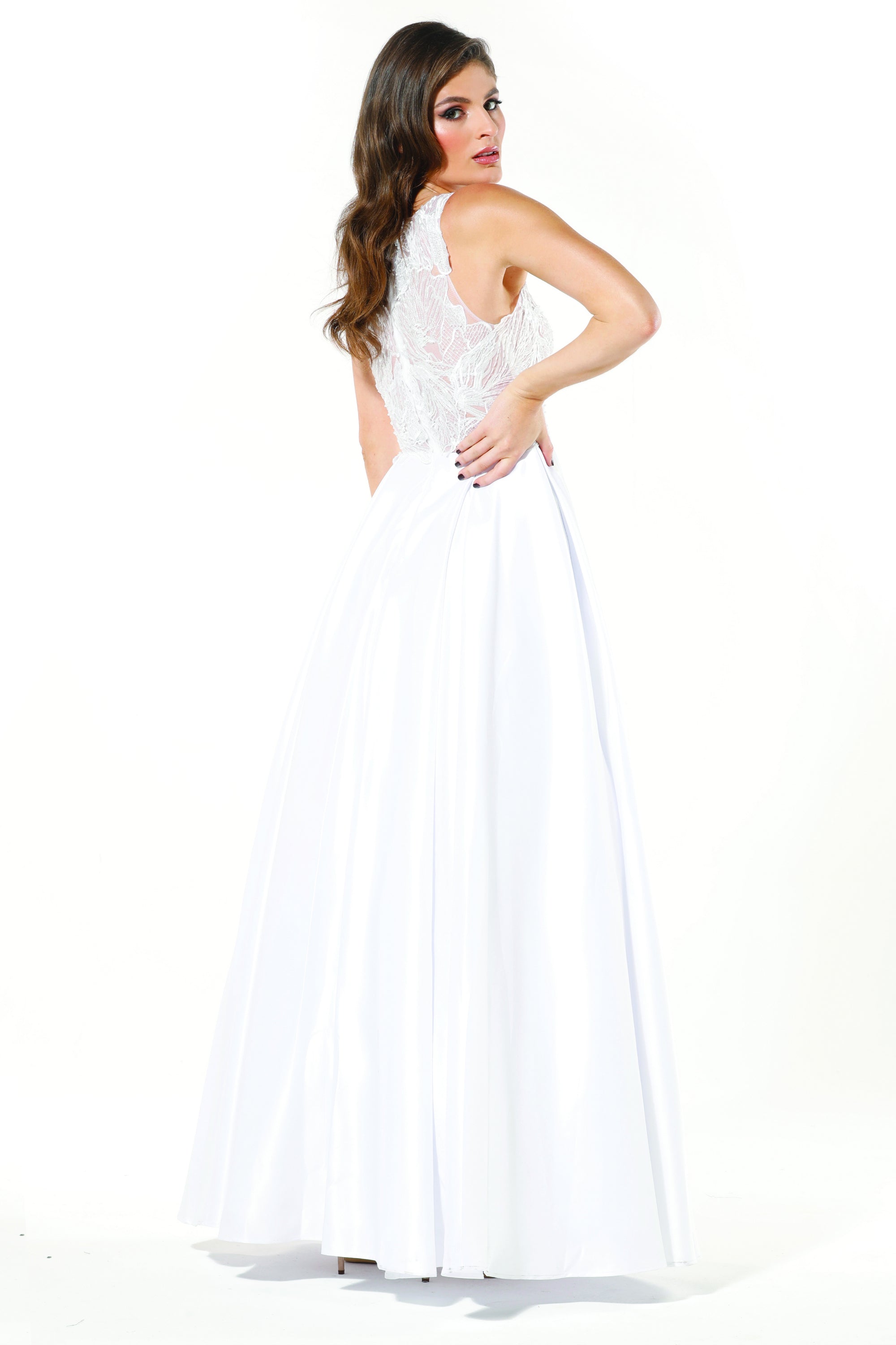 Tinaholy Couture Designer T19435 White Satin Formal Prom Ball Gown Dress