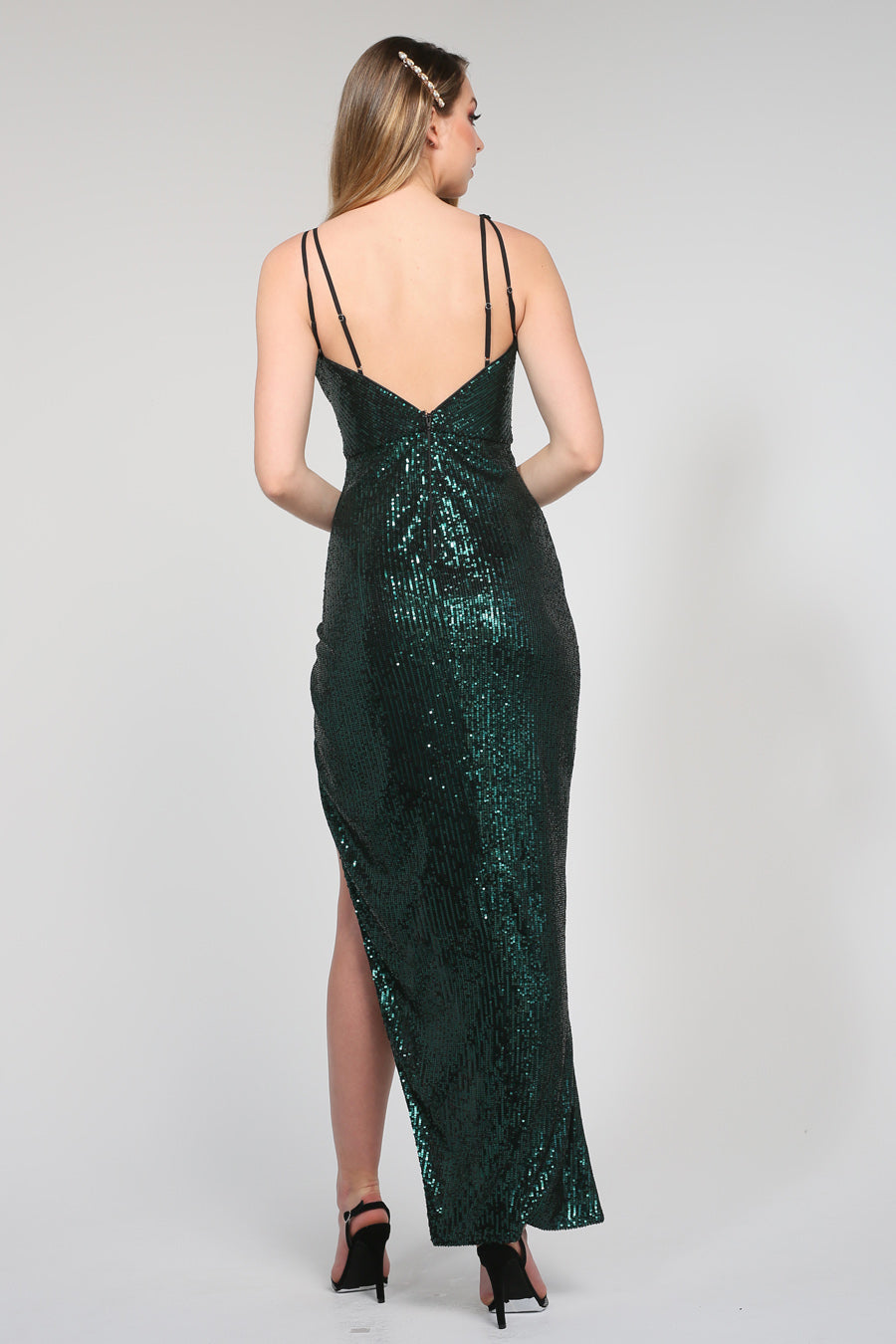 Tina Holly Couture TA007 Emerald Green Sequin Midi Cocktail Dress