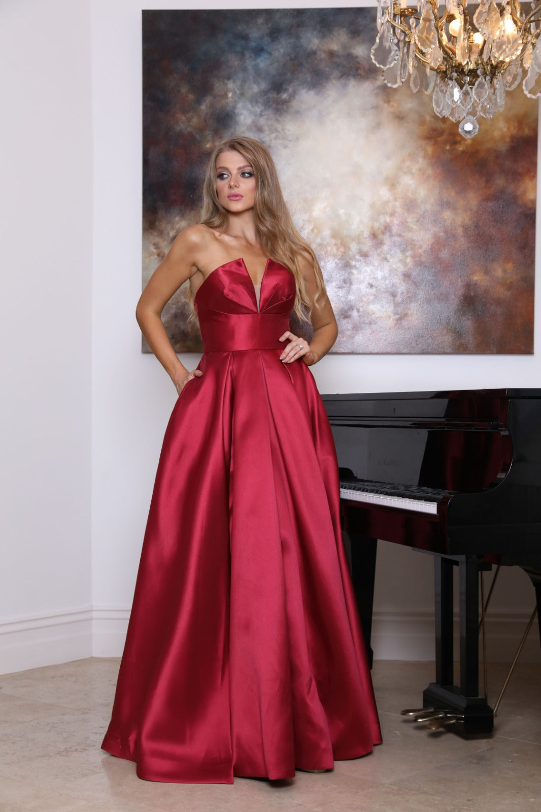 Tina Holly Couture TA611 Wine Strapless Ball Gown Formal Dress