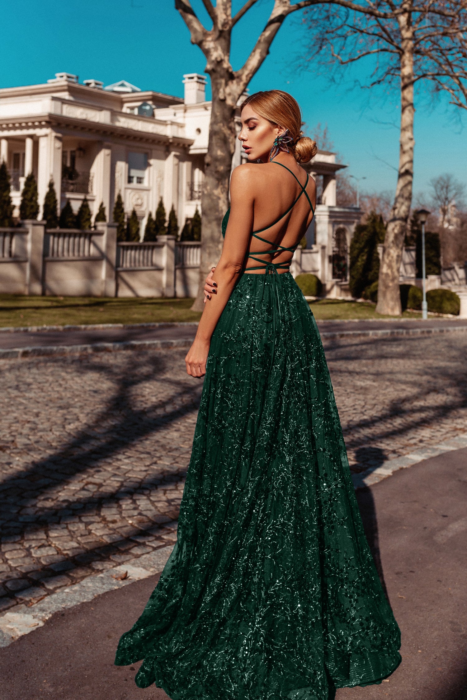 Tina Holly Couture TW030 Emerald Green Gala A Line Formal Dress