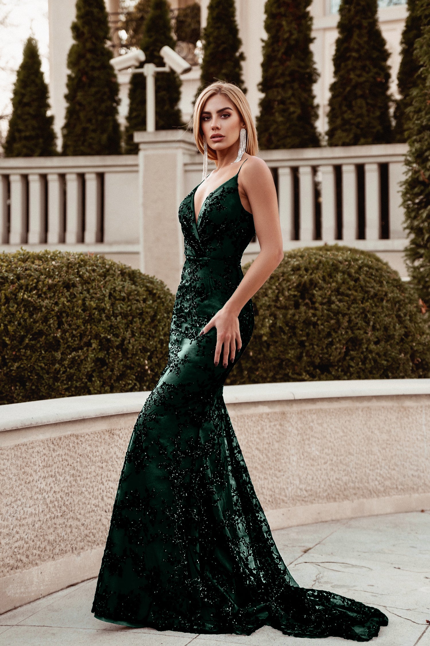 Tina Holly Couture Designer TK310 Emerald Green Glitter Formal Dress w