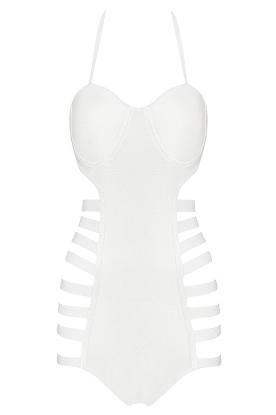 Honey Couture RORY White Bustier Halter Monokini Swimwear