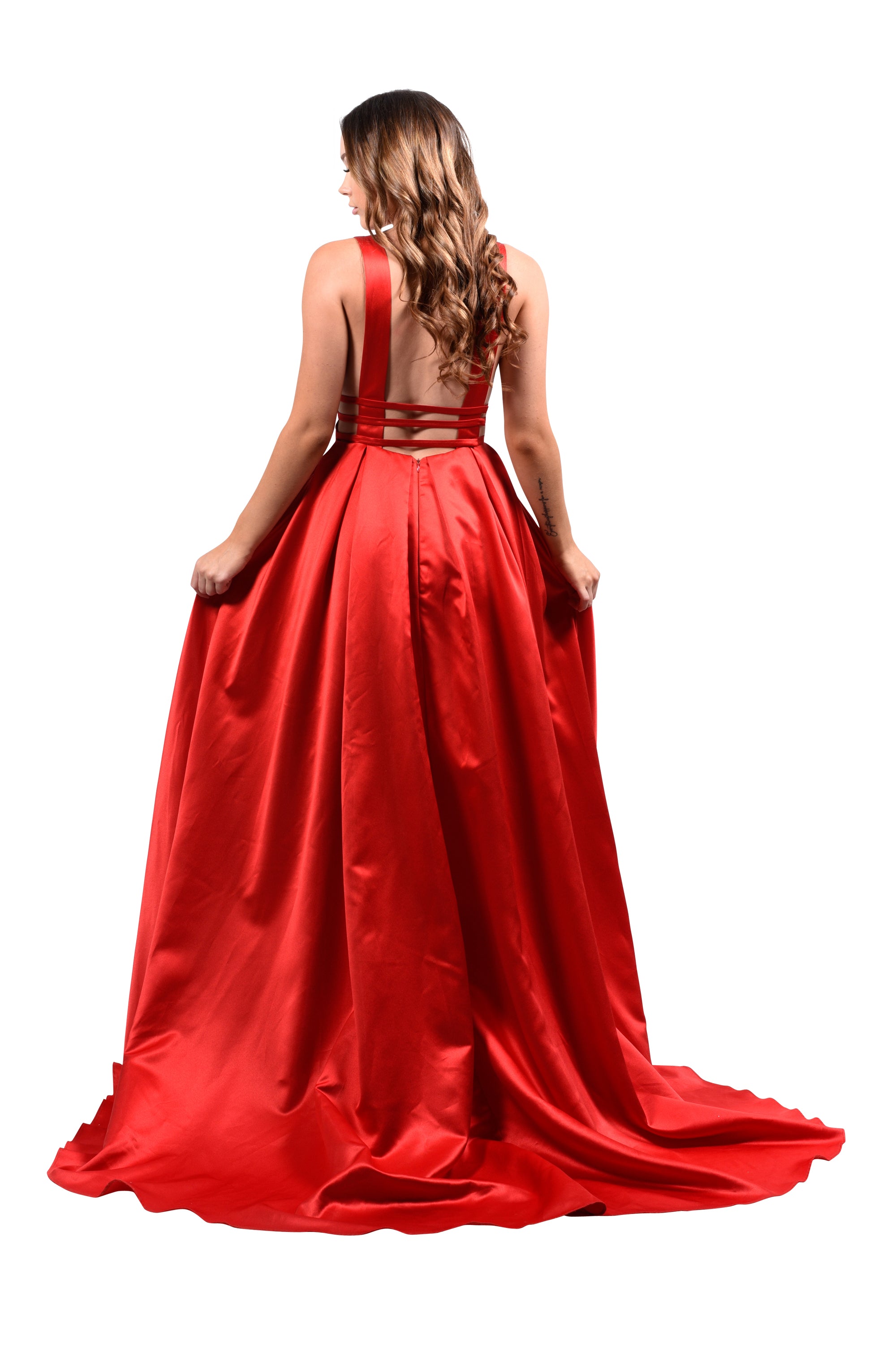 Honey Couture PIPPA Red V Front Formal Ball Gown