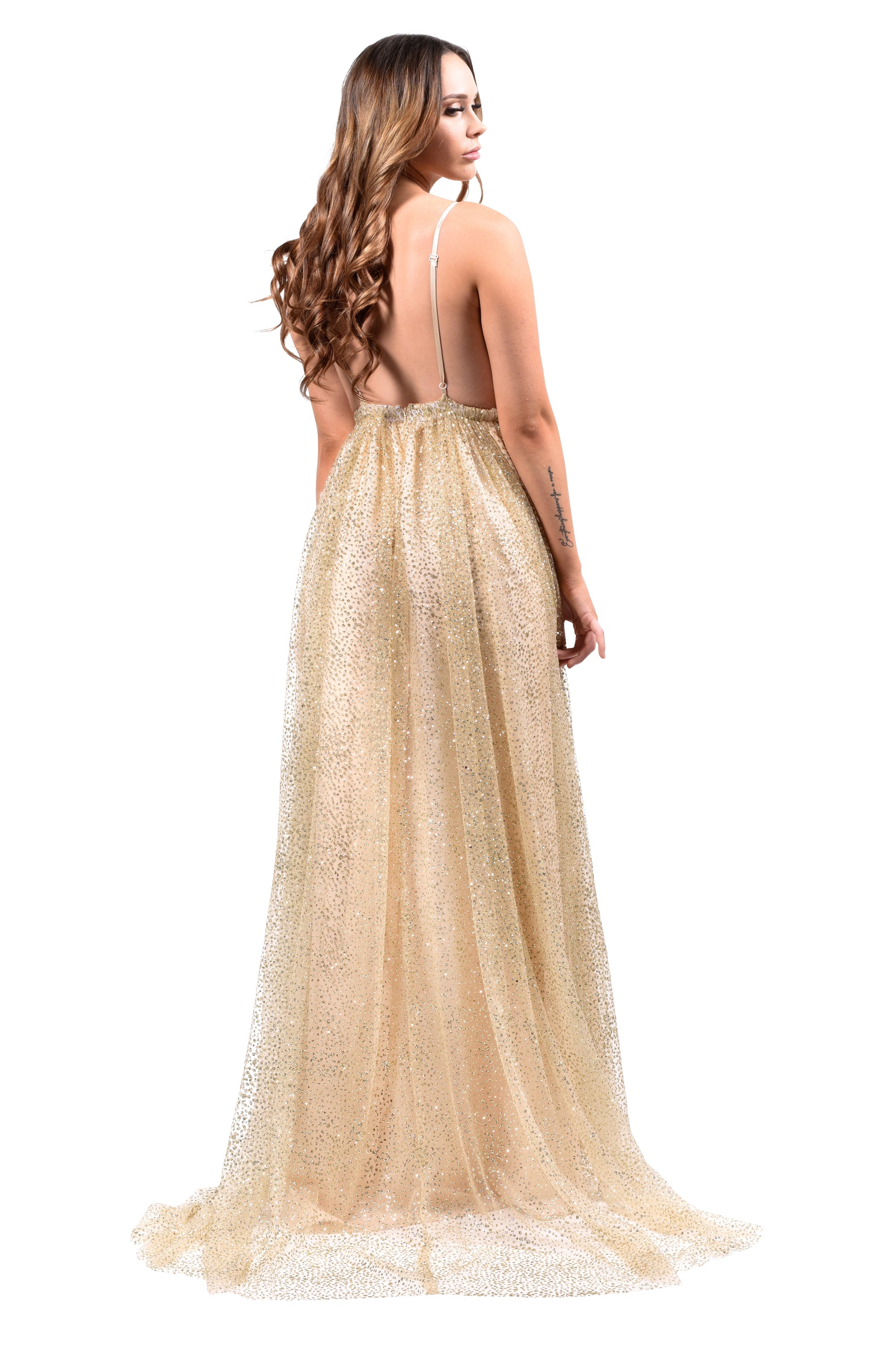 Honey Couture GEORGIA Gold Glitter Formal Gown