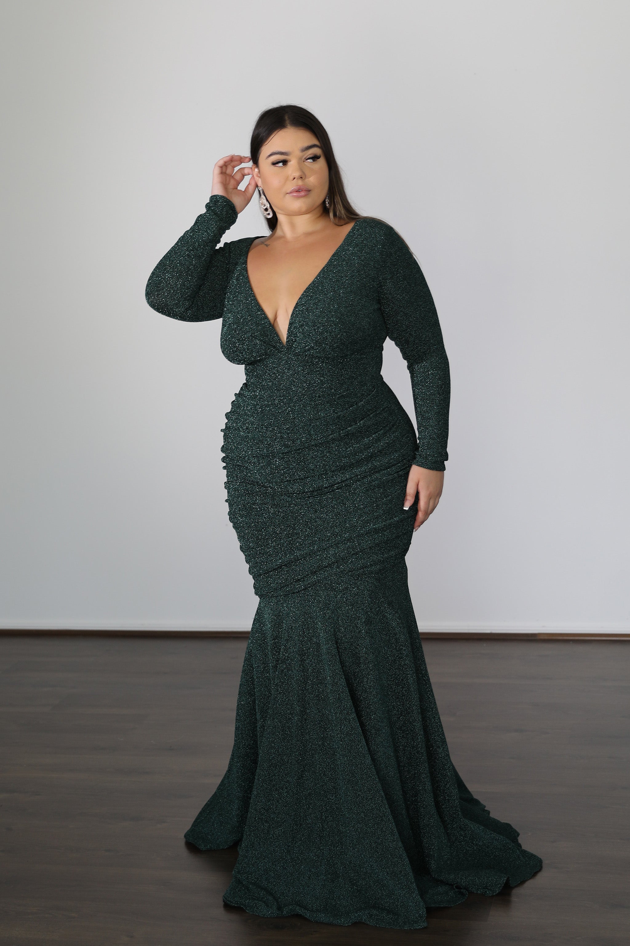 Once Labeled Designer ASHLEY Metallic Jersey Curve & Plus Size Formal Dress