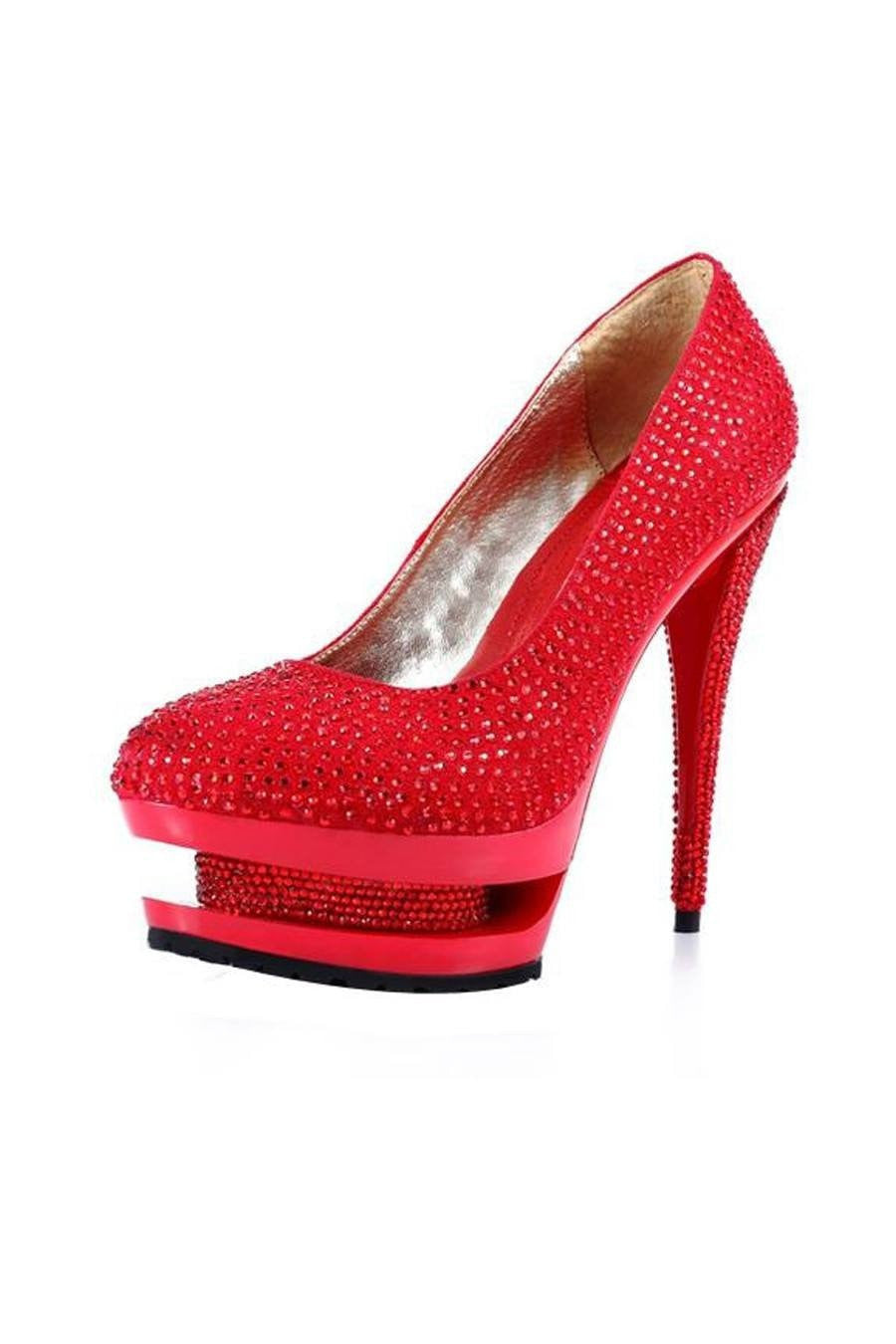 Red Crystal Covered High Heels | One Honey Boutique