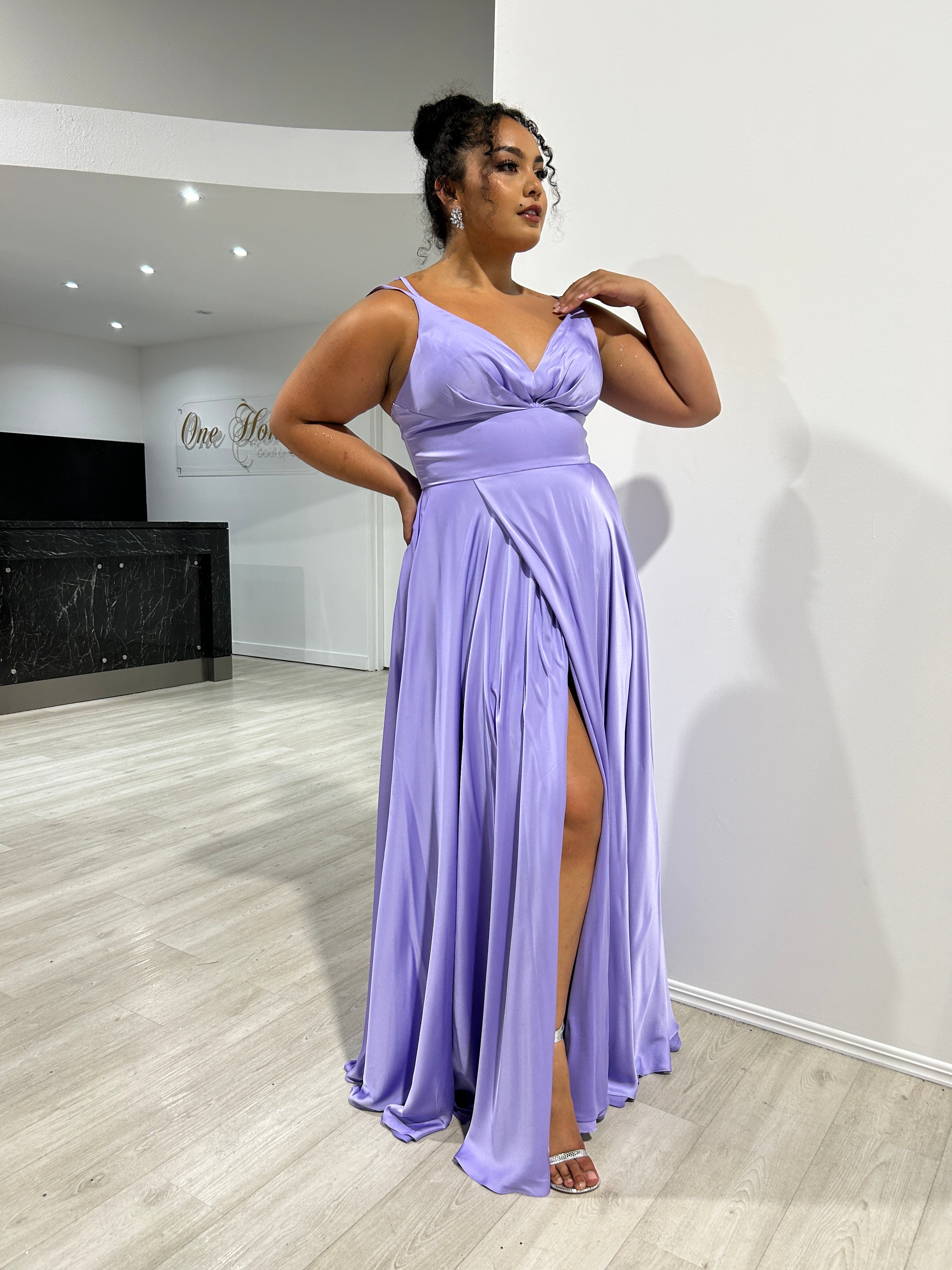 Honey Couture ROSALIA Curve Lavender Silky A Line Formal Dress