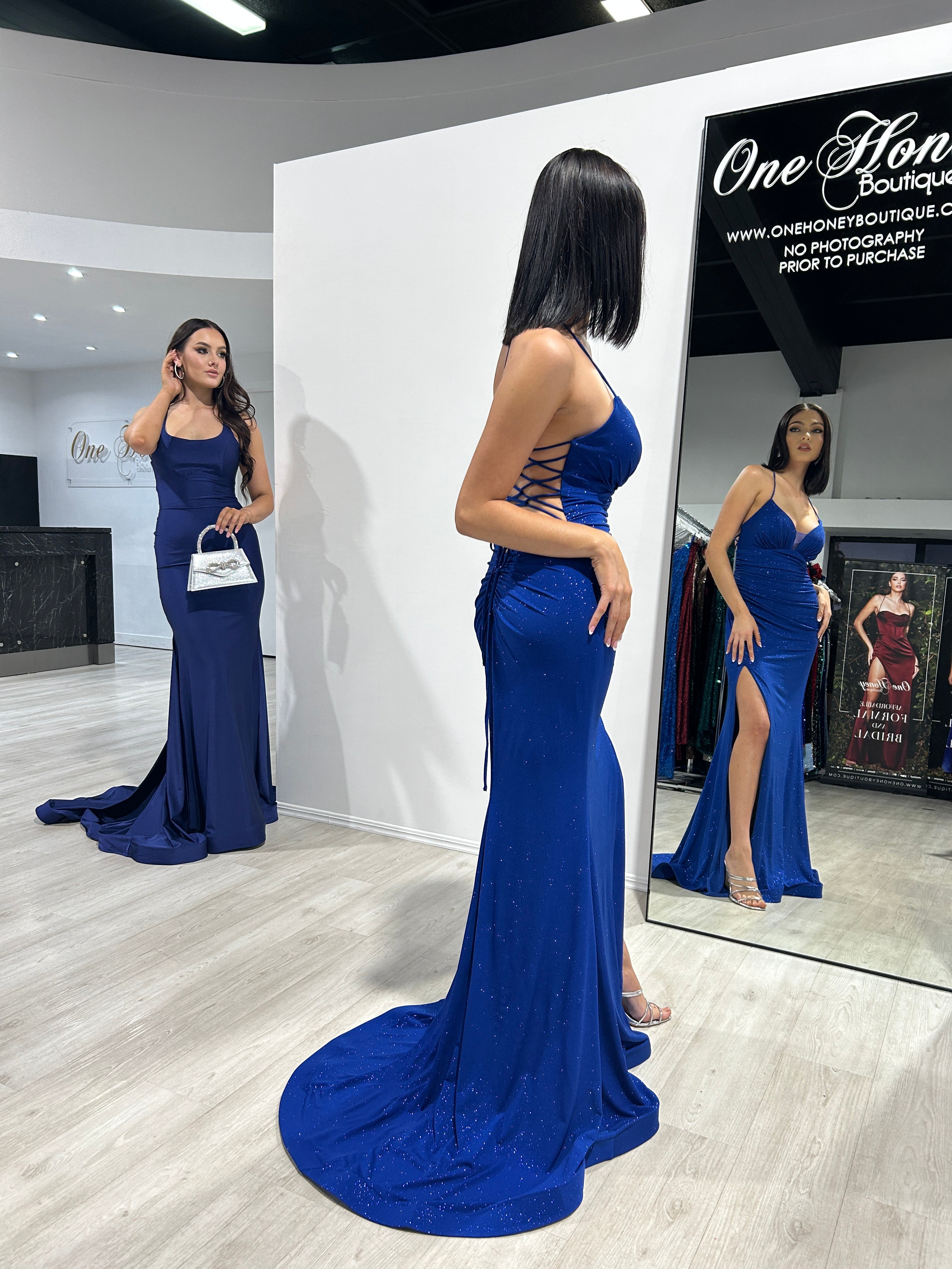 Honey Couture MISTELLA Royal Blue Crystal Feature Mermaid Formal Gown