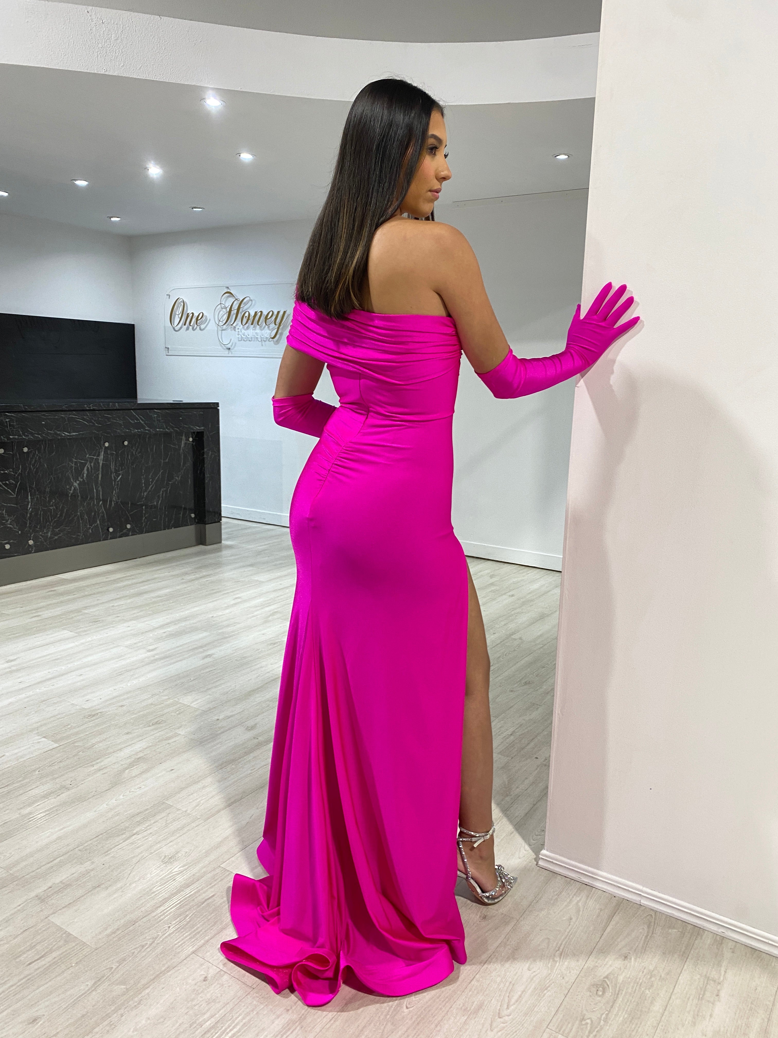 Honey Couture BALENCI-USSY Hot Pink Mermaid Formal Dress w Gloves – One ...
