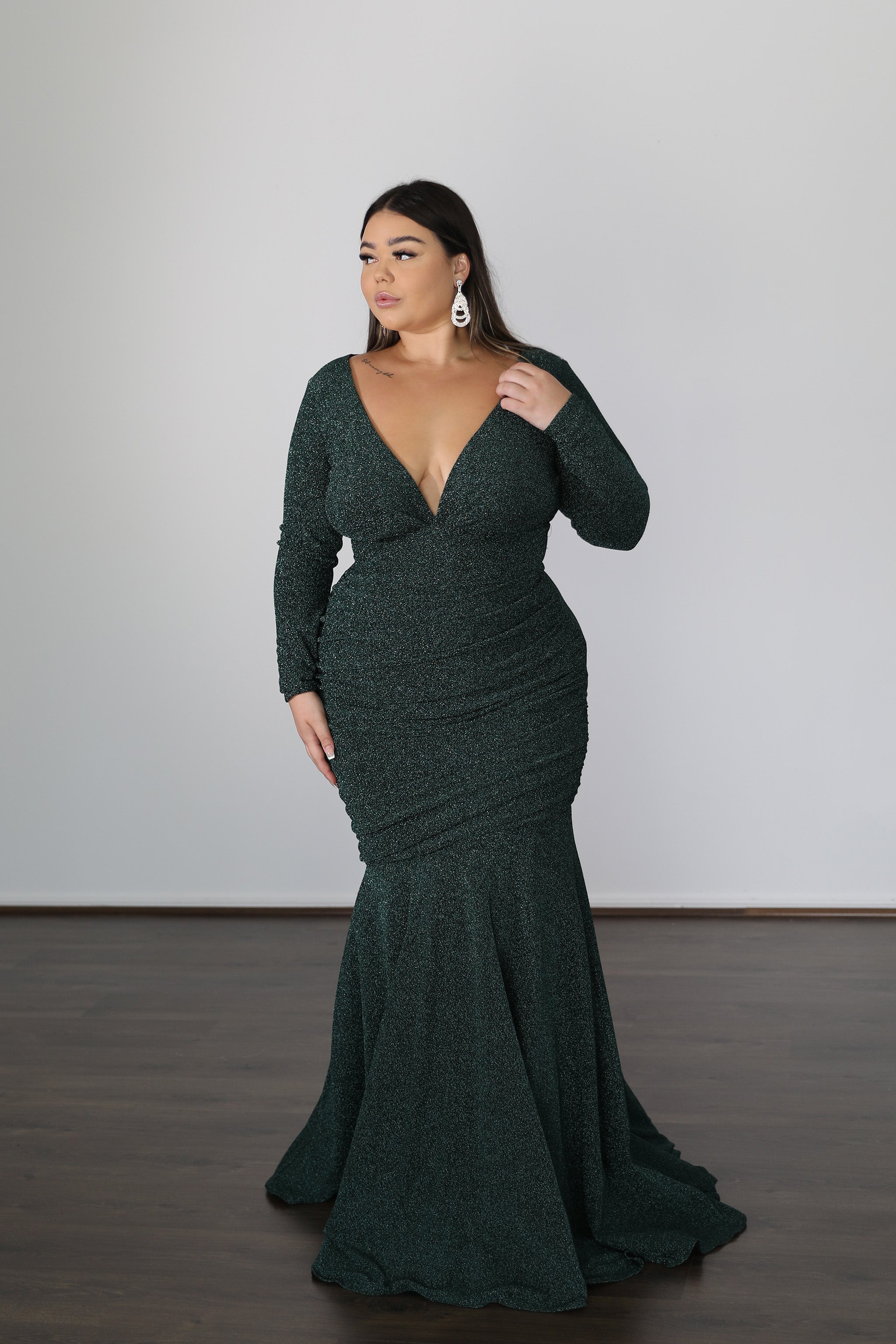 Once Labeled Designer ASHLEY Metallic Jersey Curve & Plus Size Formal Dress