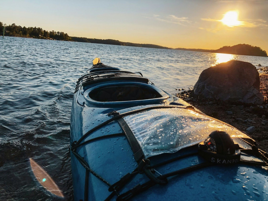 A deck mounted compass is visible on this sporting kayak. Navigational tools like this compass can ensure that you won’t stray from your planned route.