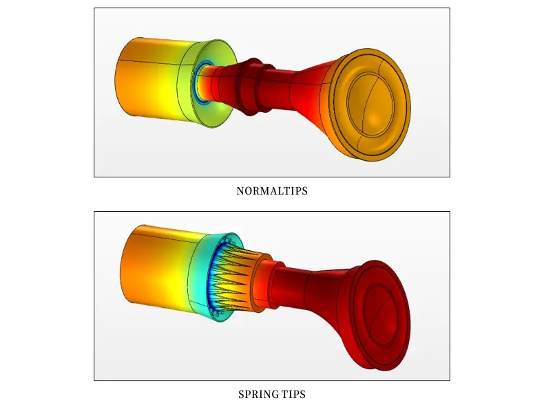 Comparison image of normal tips and spring tips inside the ear canal