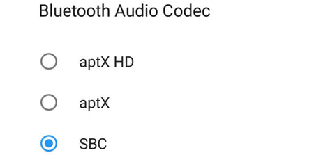 menu de seleção de codec bluetooth