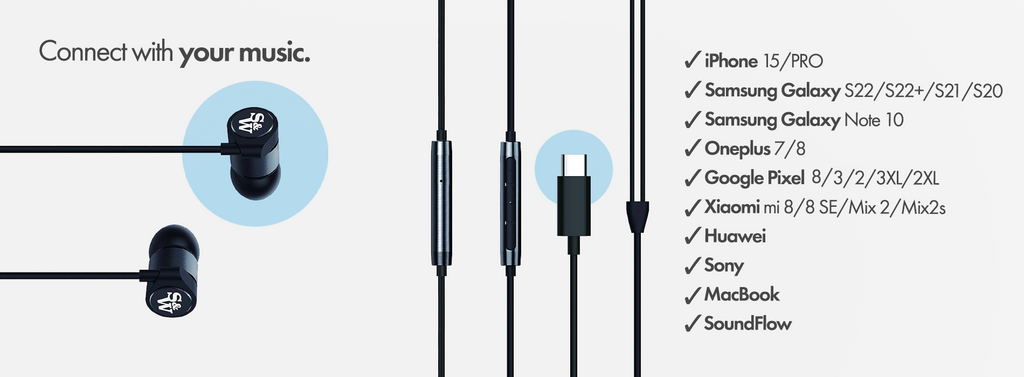 Strauss & Wagner EM8C Earbuds with USB-C Connection Connect with Your Music