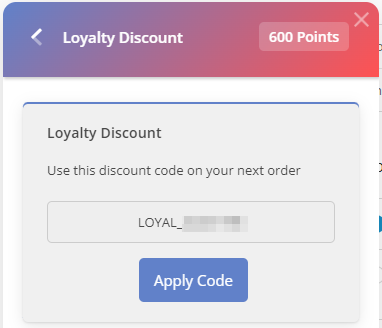 rewards widget with loyalty code