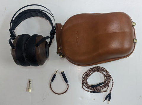 Sivga SV023 Revise los auriculares con parte posterior abierta de madera, cálidos, exclusivos, elegantes, de cuero marrón dorado, adaptador de cable para auriculares, adaptador de cable de audio 6N OCC