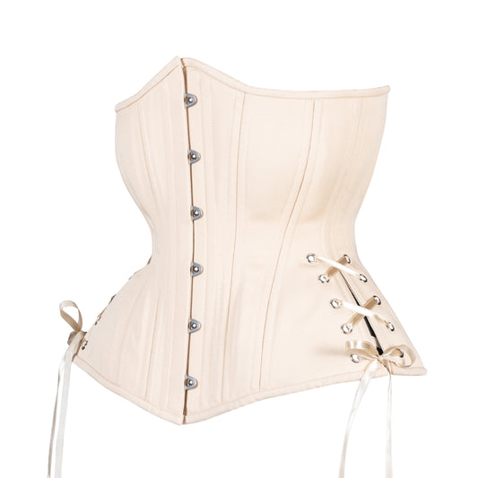 Beige Cotton Overbust Corset, Hourglass Silhouette, Regular