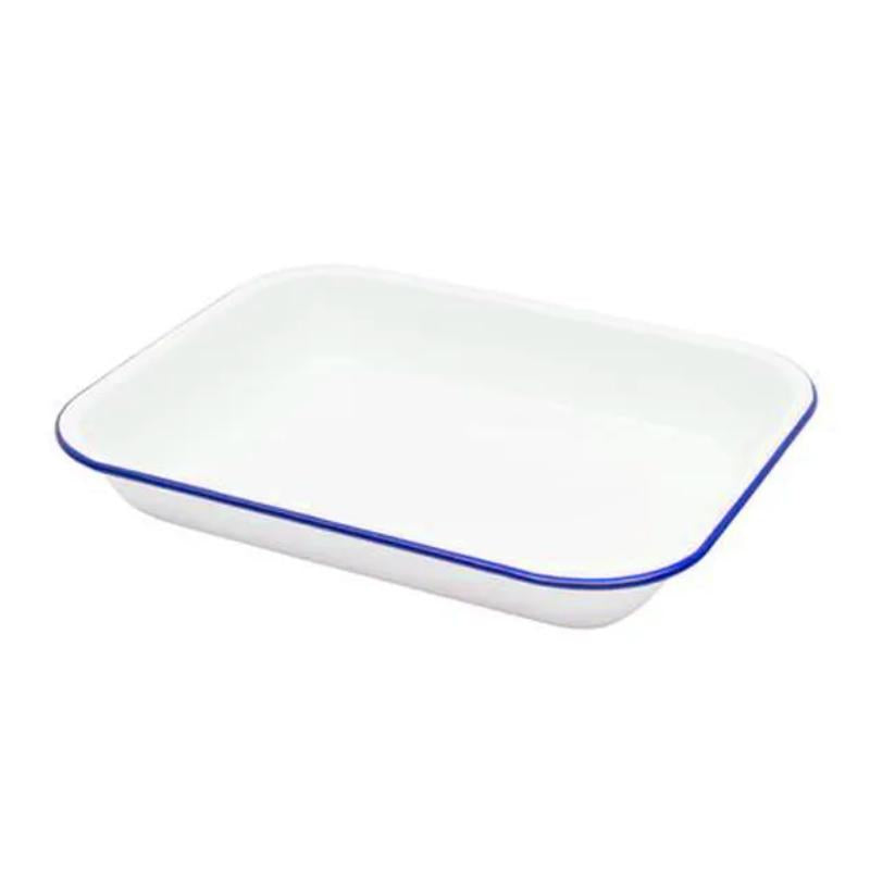 Falcon Enamelware Serving Tray - White Blue Rim