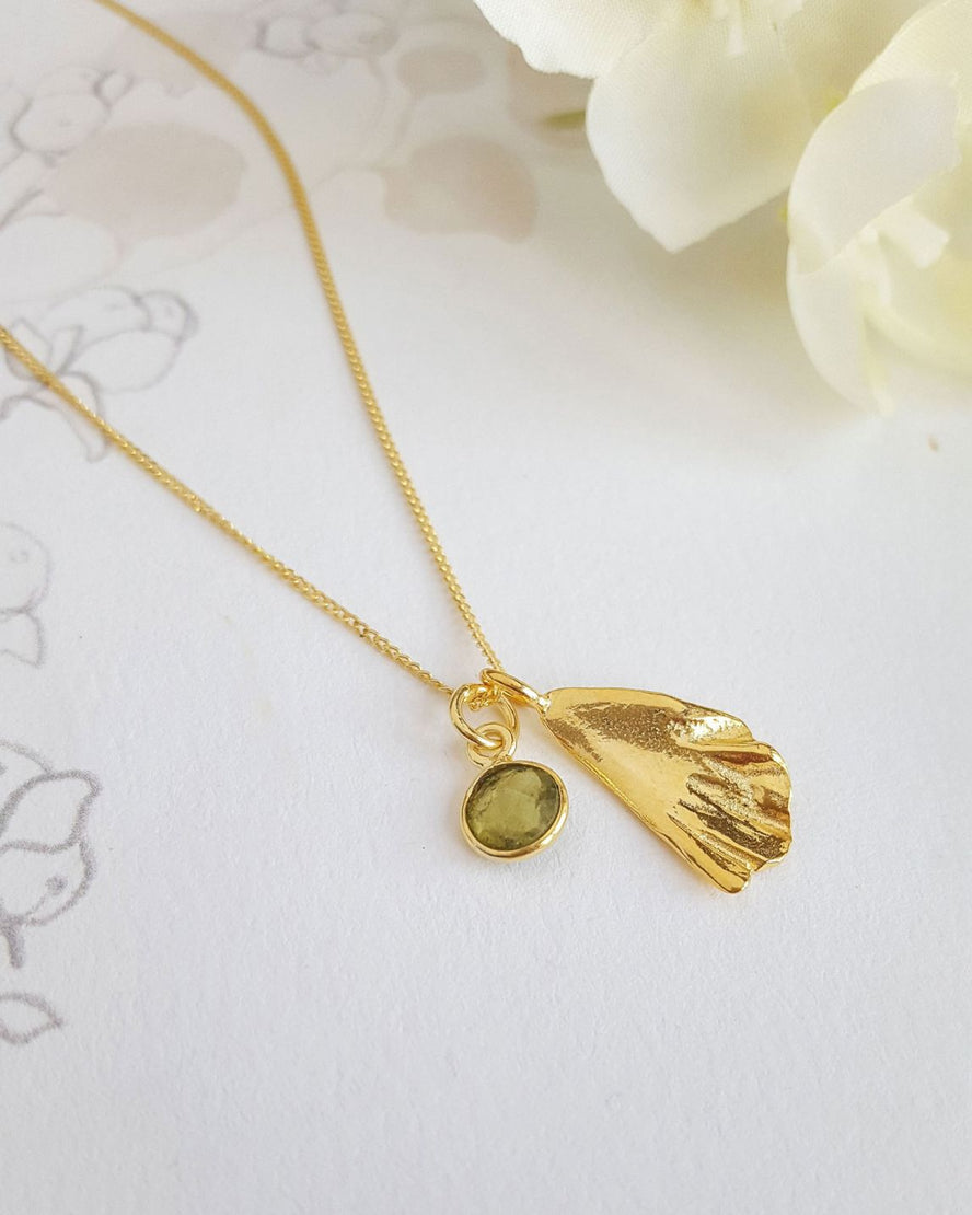 August Birth Flower Necklace - Poppy & Peridot Birthstone