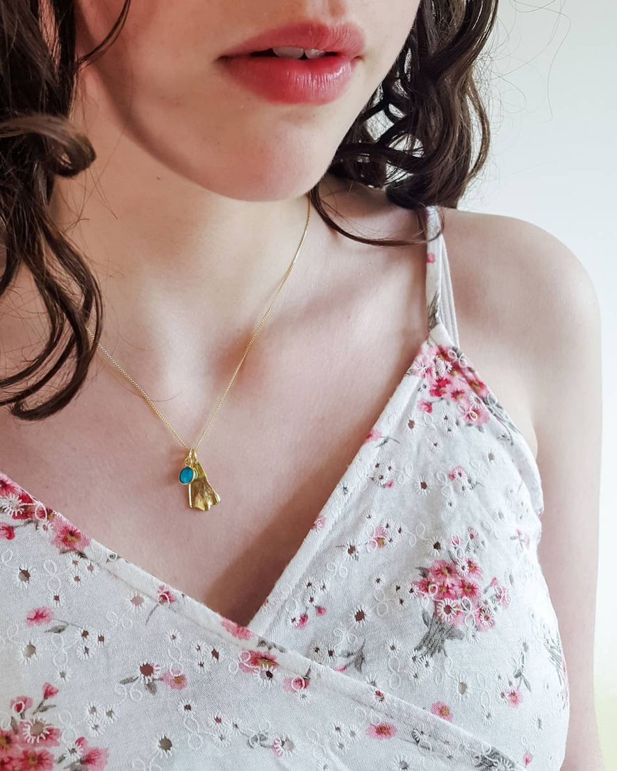 December Birthflower Necklace - Narcissus & Turquoise Birthstone