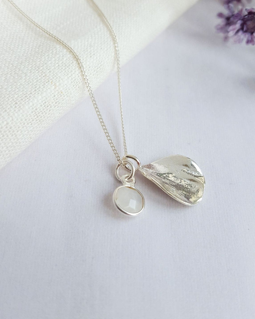 June Birth Flower Necklace - Rose & Moonstone Birthstone