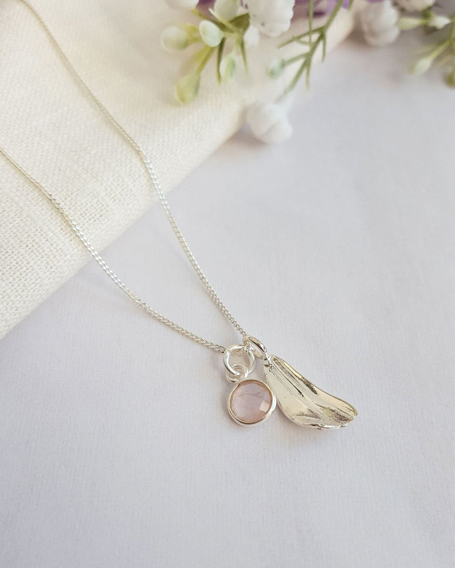 October Birthflower Necklace - Cosmos & Rose Quartz Birthstone