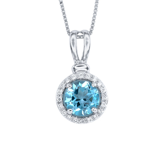 Erin London Blue Topaz and Diamond Womens Double Halo Pendant Necklace 0.52  ctw 14K White Gold.Included 18 Inches 14K White Gold Chain