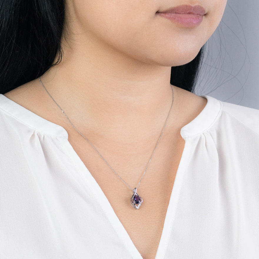 Heart Shaped Amethyst and Diamond Pendant Crafted In 10K White