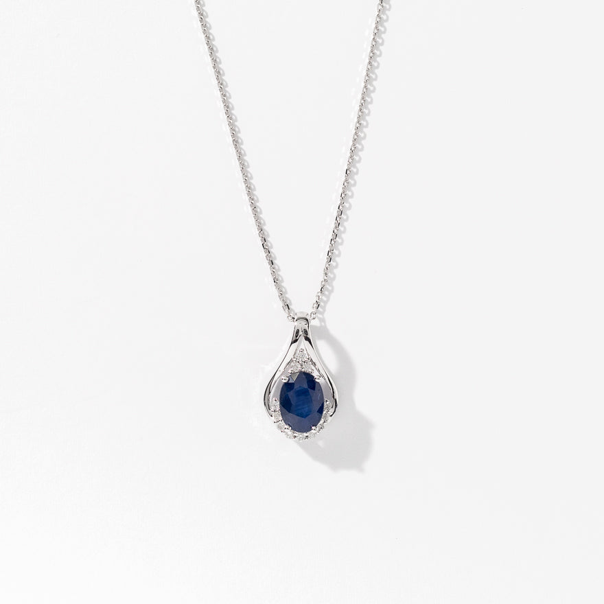 Sapphire Pendant Necklace with Diamond Accents in 10K White Gold