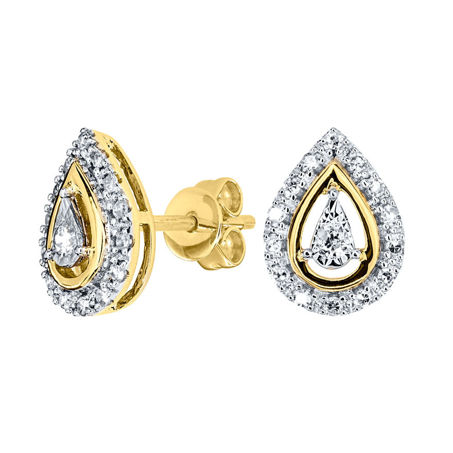 Pear Shape Diamond Halo Stud Earrings in 10K Yellow Gold (0.20 ct tw ...