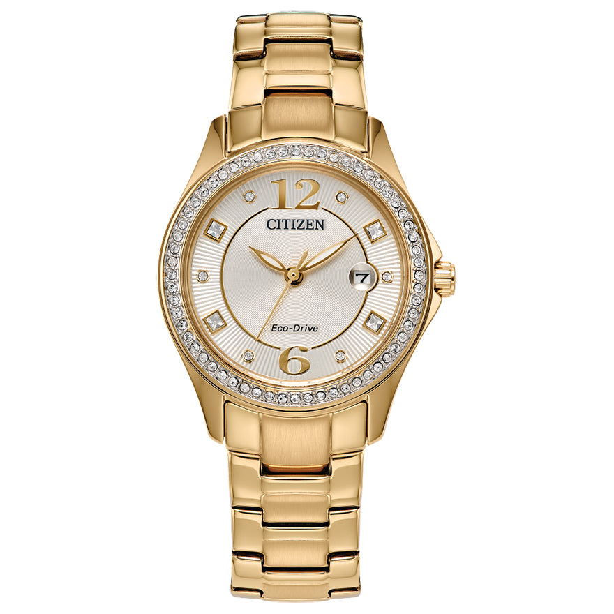 Citizen Eco-Drive Silhouette Crystal White Dial Ladies Watch 