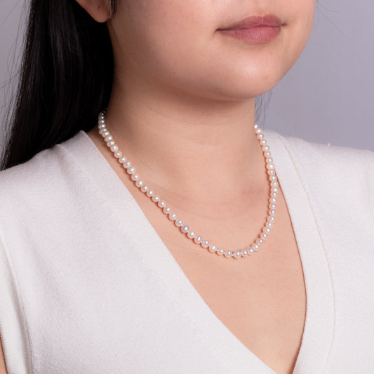 The Pearl Source Real Pearl Necklace for Women with AAA+ Quality Round  White Freshwater Genuine Cultured Pearls | 18 inch Pearl Strand with 14K  Gold