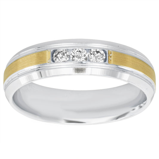 Mens Comfort Fit Wedding Band with Brush Finish in 14K White Gold (6.5mm)