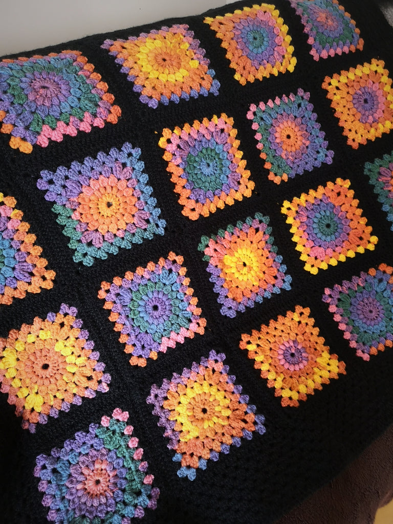 Psychedelic Multi Colour Granny Square Crochet Blanket Throw Juniper And Moon