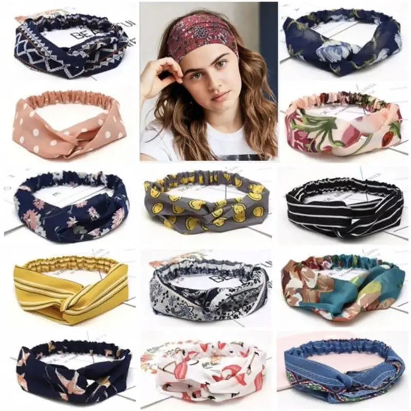 Bohemian Criss-Cross Elastic Hair Bands - Knot Headbands for Women & Girls - Bandana Girls Striped Hairwear-Headbands-SWEET T 52