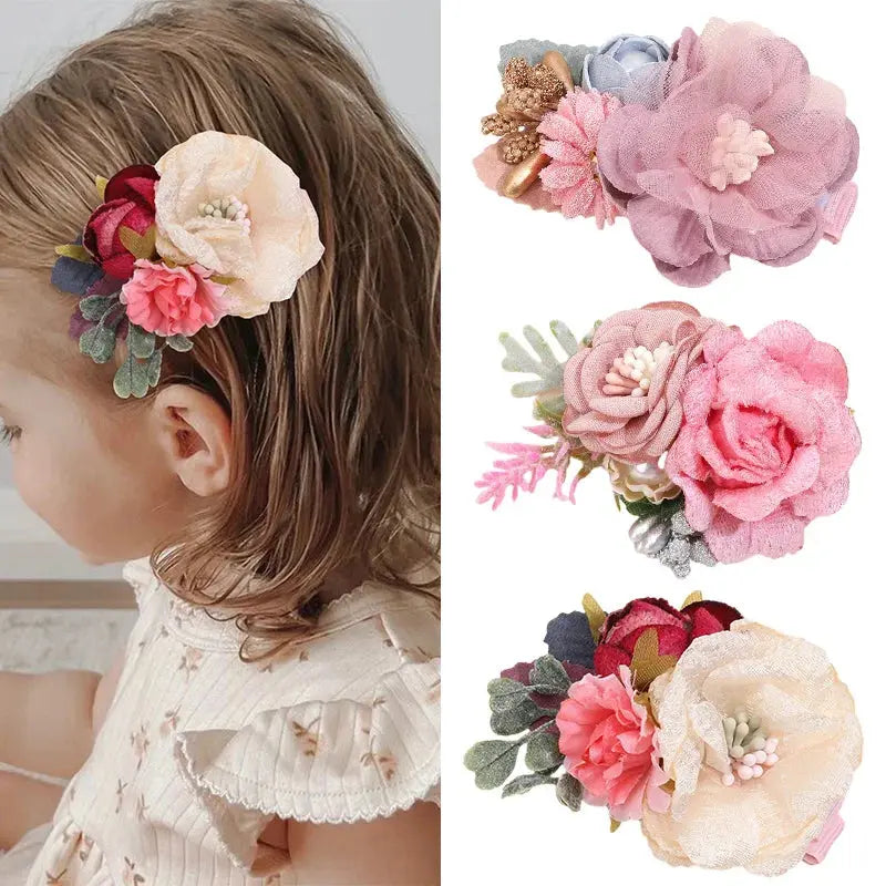 Artificial Flower Hair Clips - Cute Mesh Rose Hairpins with Pearl Barrette Hairgrips for Children, Hair Accessories SWEET T 52