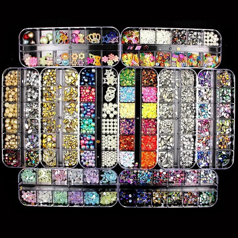 12 Grid/Box 3D Shiny Manicure Accessories, Transparent AB Nail Rhinestones, Colorful Nail Art Kit SWEET T 52