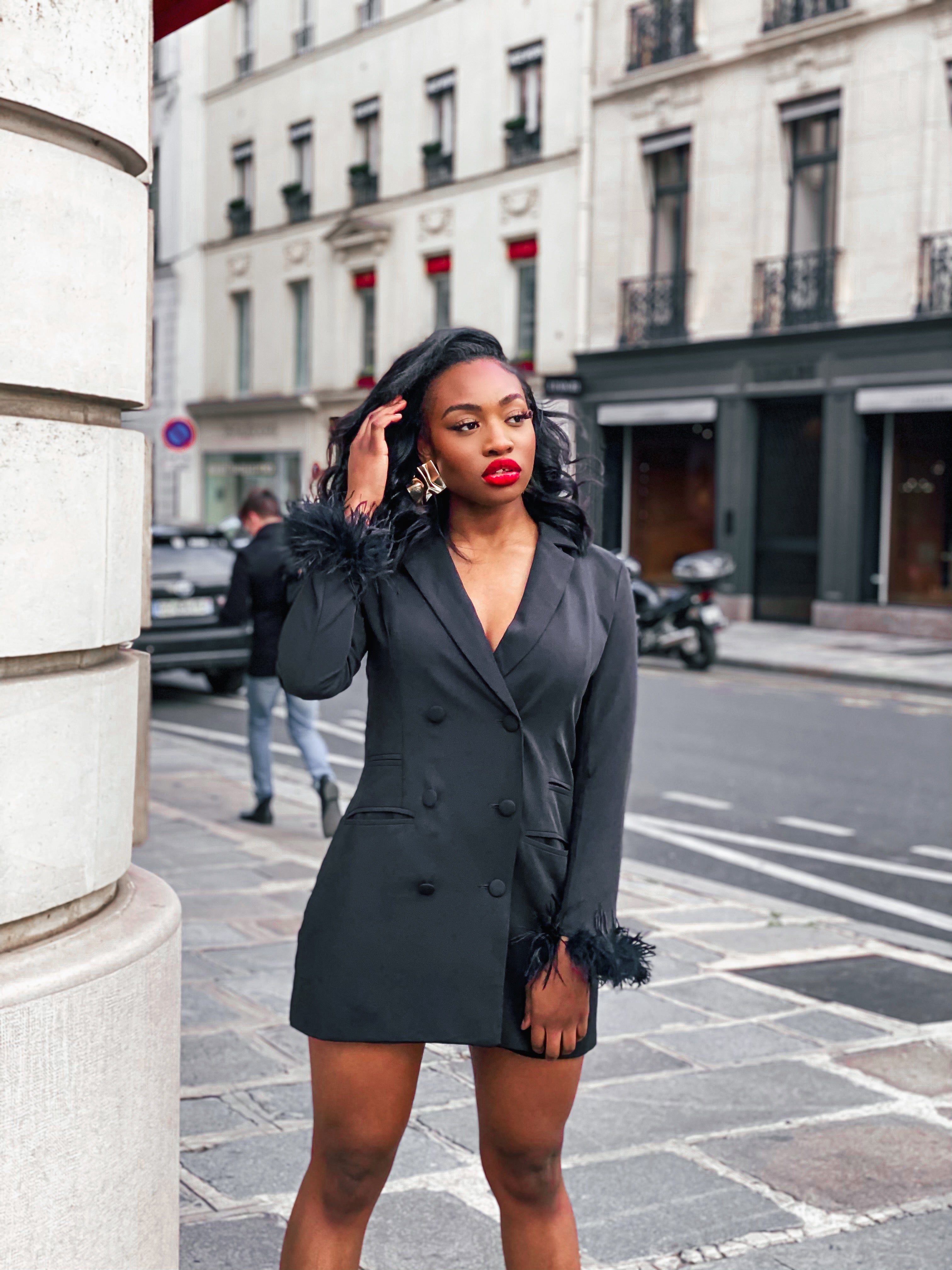 Bridal Feather Cuff Blazer Mini Dress