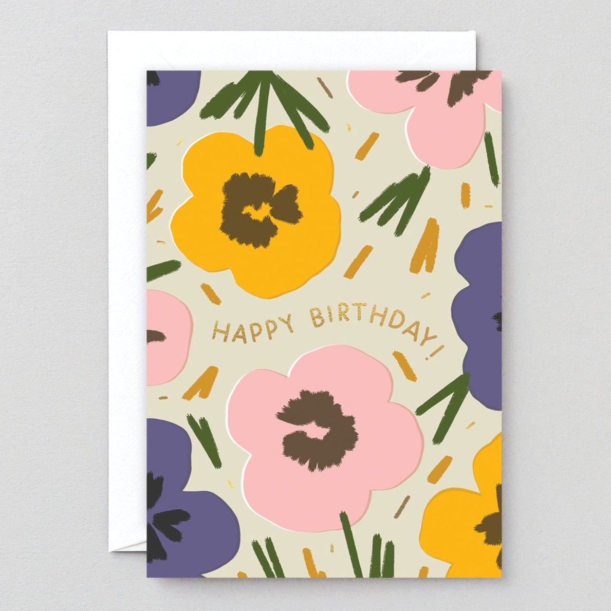 Happy Birthday Flowers Foil Greeting Card