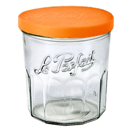 French Jam Pot Faceted Drinking Glass with Orange Cover