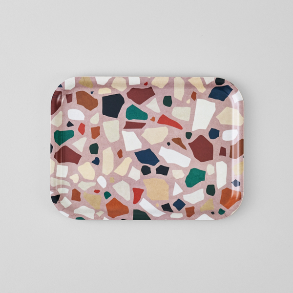 Pink Leaves Rectangle Art Tray