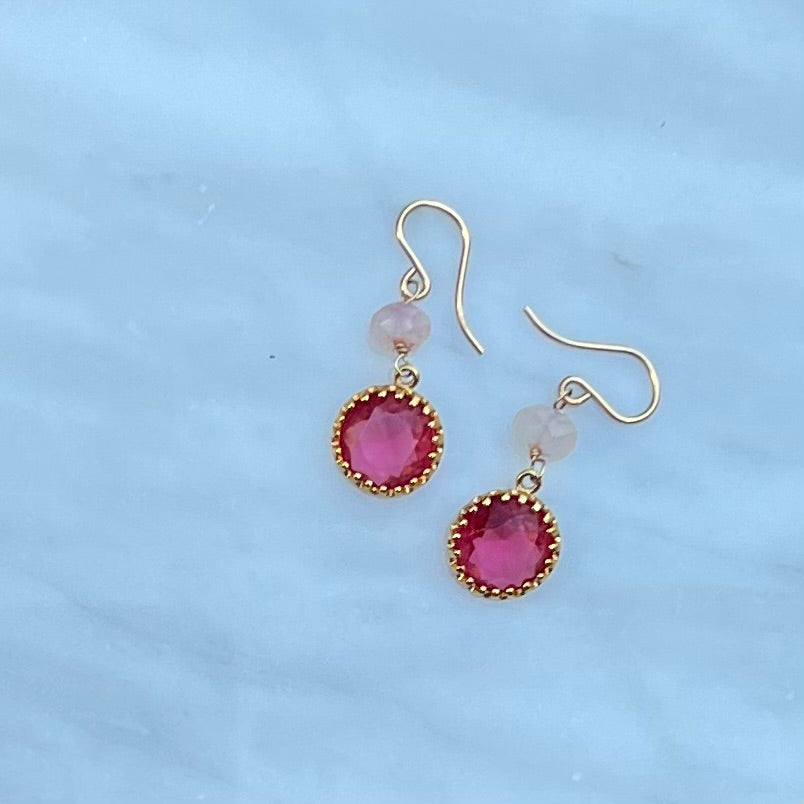 Fruit Punch Faceted Gem and Gold Earrings