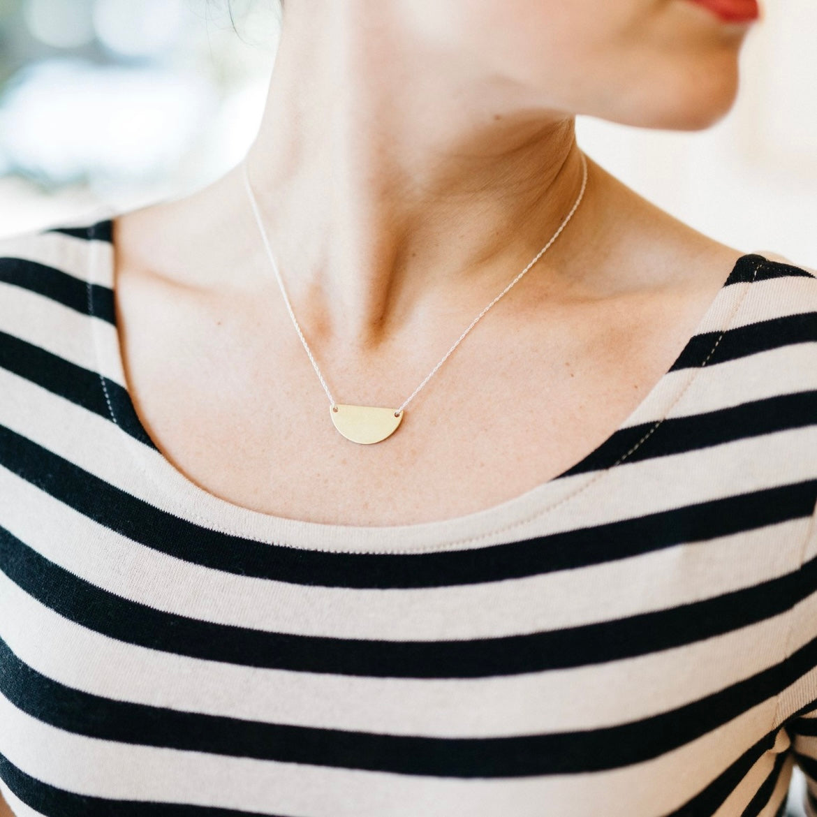 Brass Half Moon and Sterling Silver Necklace