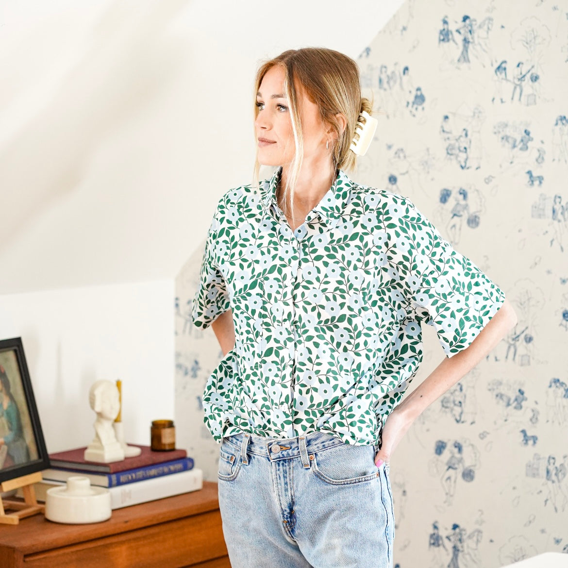 Eve Gravel Isis Shirt in Fleurs Bleu