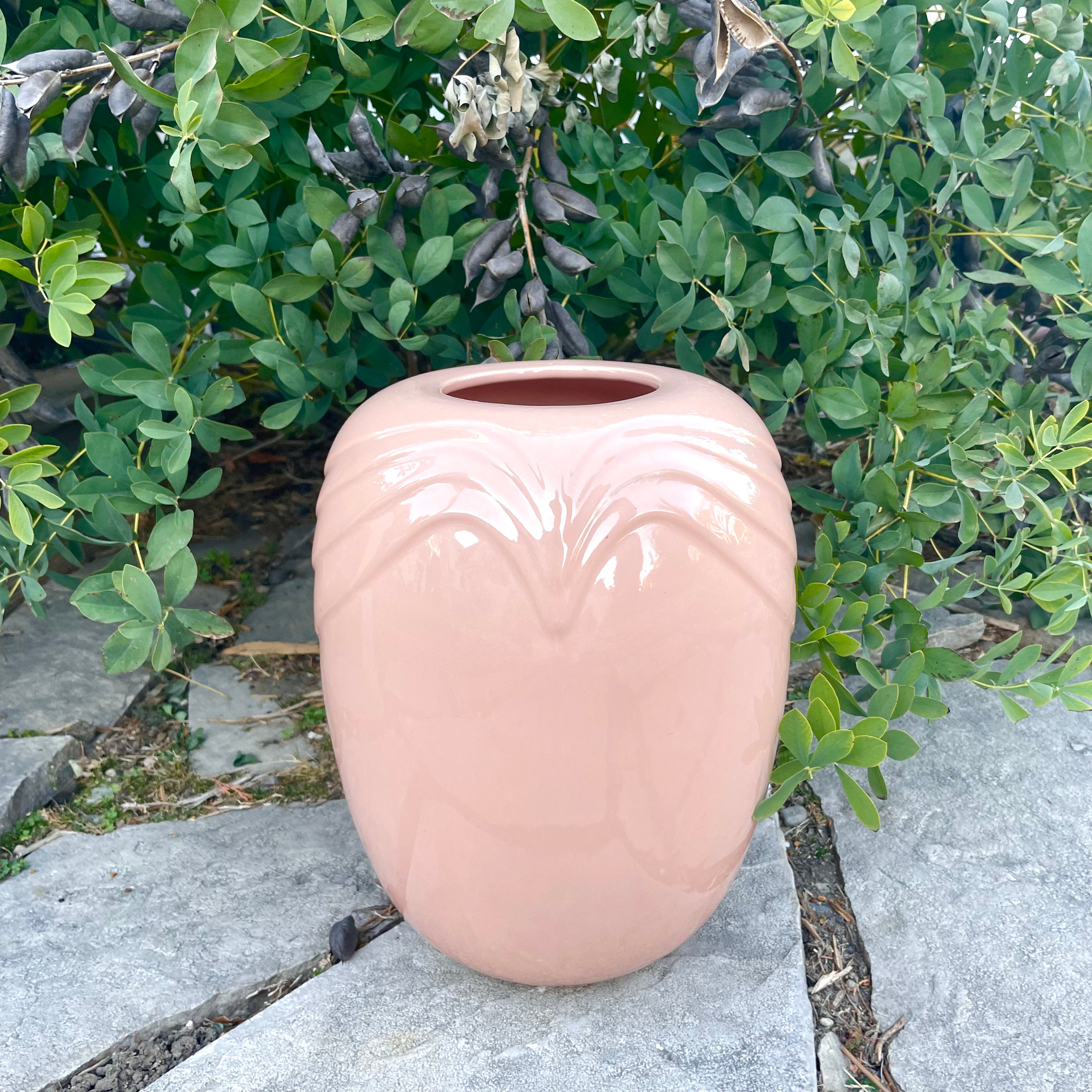 Large Vintage 1980s McCoy Pink Art Deco Vase