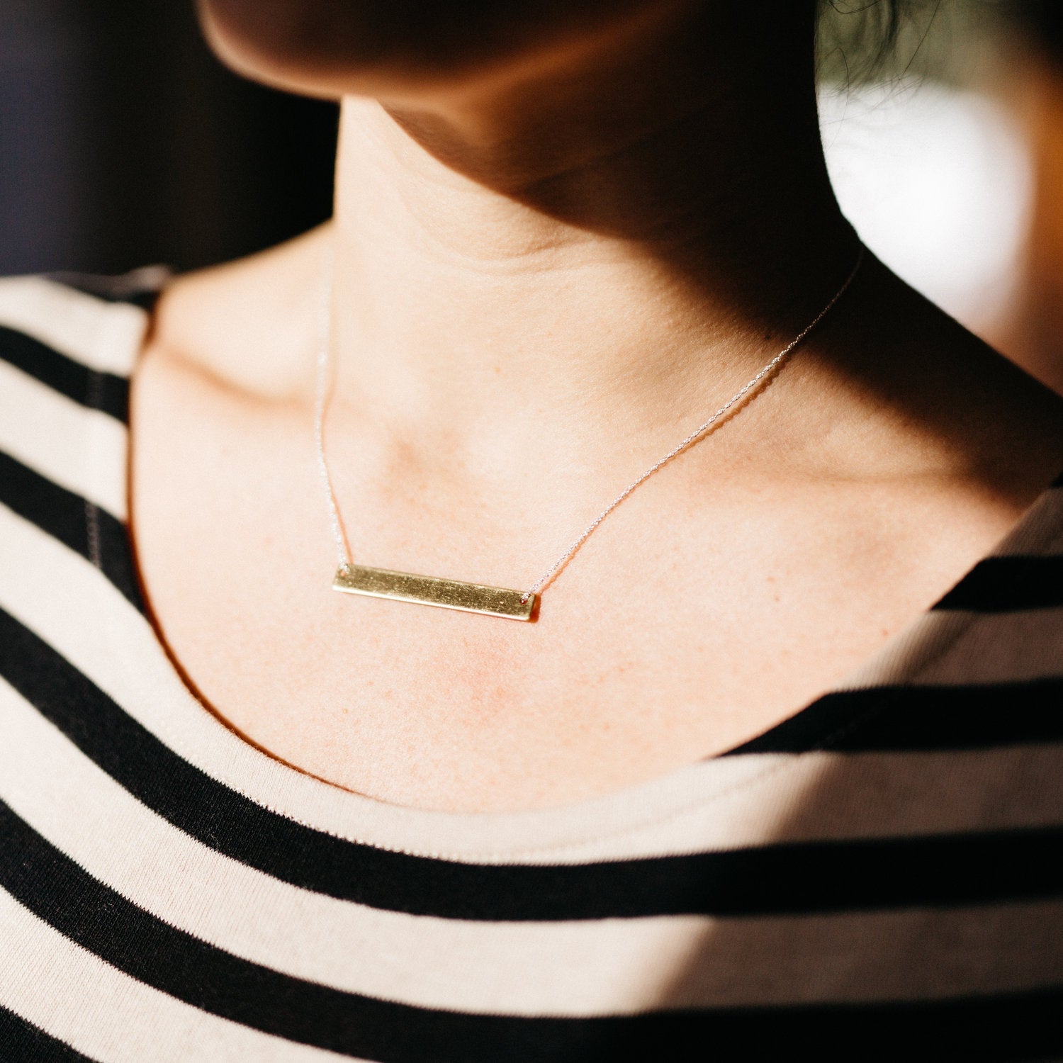 Long Brass Bar and Silver Layering Necklace